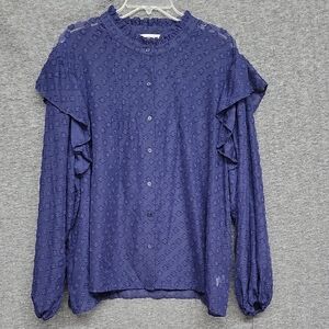 Ophelia Roe Blue Long Sleeve Sheer Blouse With Ruffles Womans Size 3X NWT
